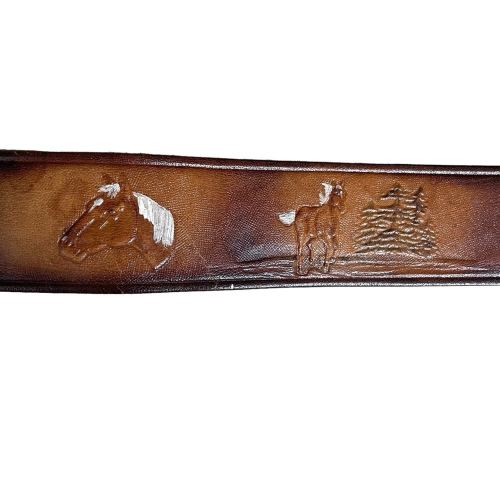 Handmade Hand Tooled Brown Leather Belt Horses Extra Small - Picture 6 of 12
